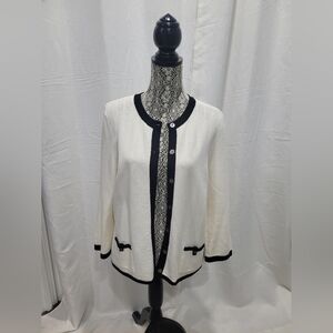 Jones Of New York Button Up Sweater/Cardigan Sz XL Cream/Black Trim